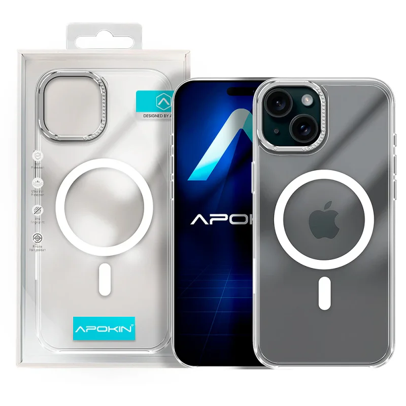 Capa Acrílica Apokin Puro Diamante com MagSafe para iPhone 15 Transparente