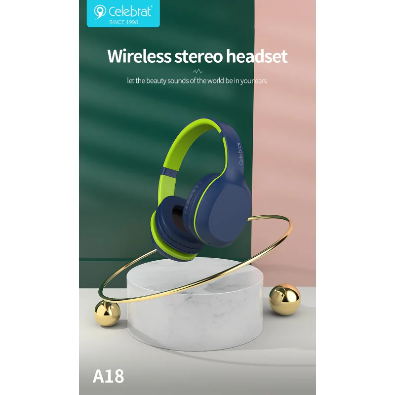 Auscultadores Bluetooth Celebrat A18 com Banda de Cabeça Azul - Imagem 4