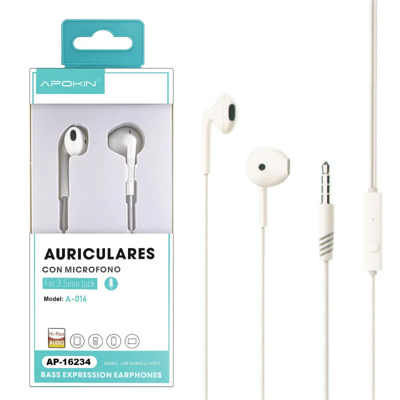 Auscultadores com Microfone Apokin A014 Branco