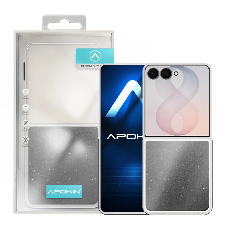 Capa Apokin para Samsung Galaxy Z Flip6 Acrílica com Purpurina Prata - Imagem 2