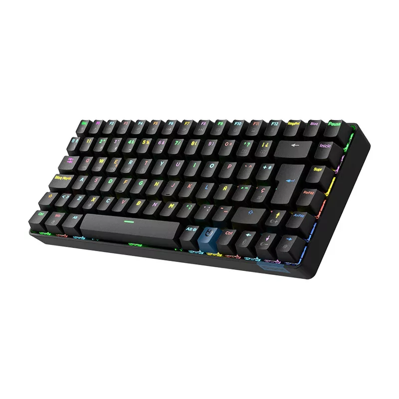 Teclado Mecânico Gaming Sem Fios Hiditec GM1K 75% Gateron Pro Brown Hot-Swap RGB Bluetooth Preto