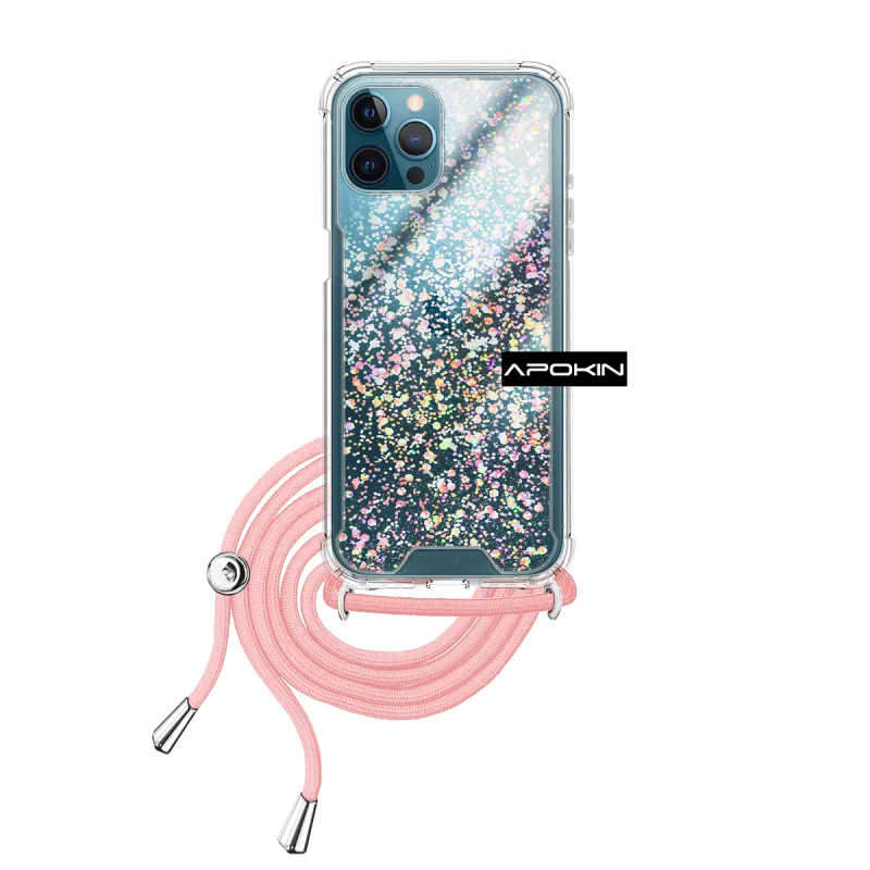 Capa Apokin para iPhone 12 Pro Max 6,7 polegadas Gel Transparente com Cordão Rosa - Imagem 3