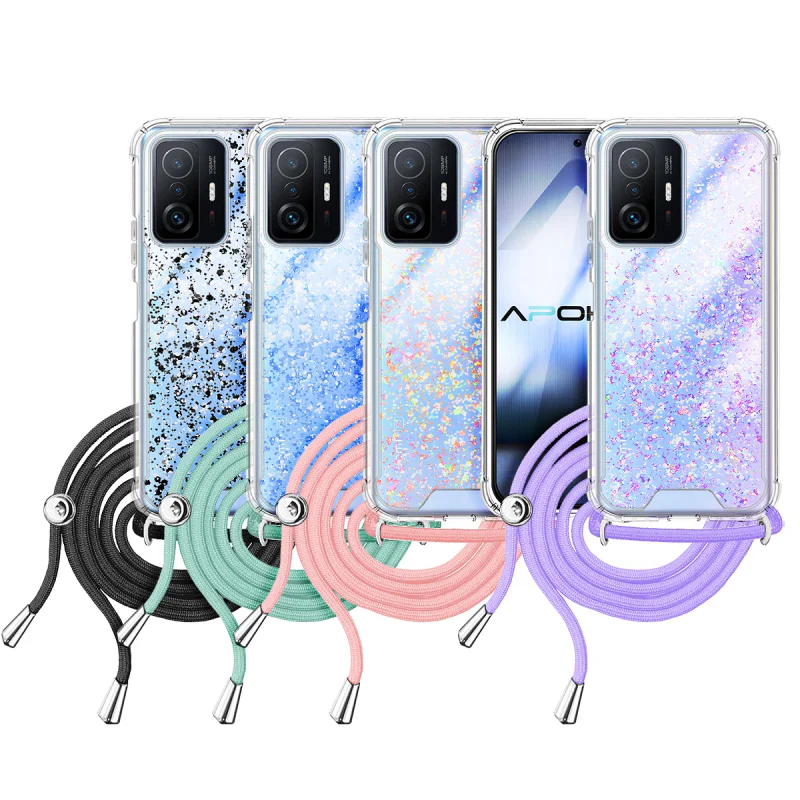 Capa de Gel Apokin Transparente com Cordão para Xiaomi 11T e 11T Pro Variedade de cores