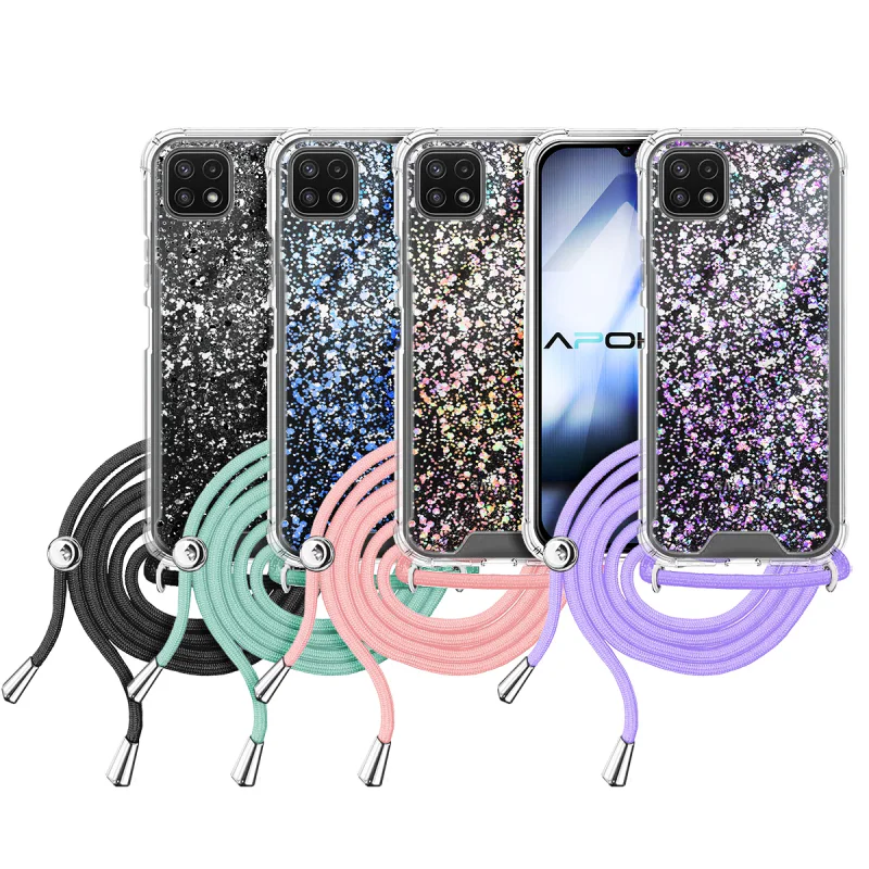 Capa Apokin para Samsung Galaxy A22 5G Gel Transparente com Cordão Variedade de cores - Imagem 1