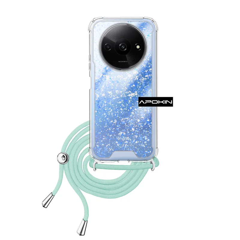 Capa Apokin para Xiaomi Redmi A3 em Gel Transparente com Cordão Azul Turquesa - Imagem 5