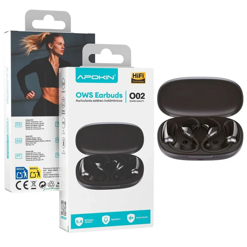 Auriculares Bluetooth Apokin HiFi 5.4 Preto