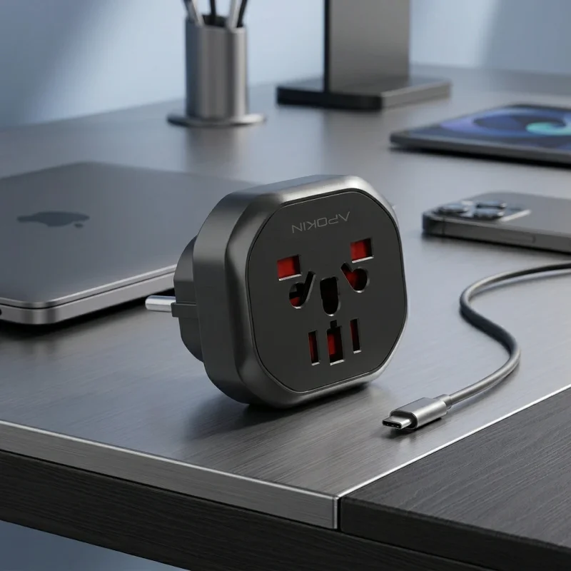 Adaptador de Tomada Universal de Viagem Apokin Internacional Preto - Imagem 2