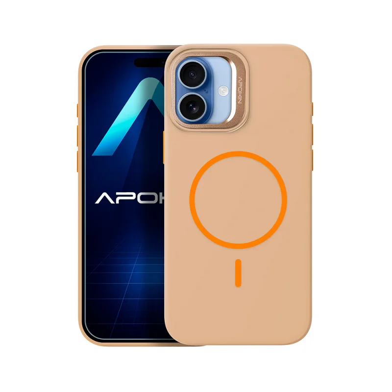 Capa Apokin em Silicone Premium para Apple iPhone 16 com MagSafe e Suporte Cor: Dourado - Imagem 3