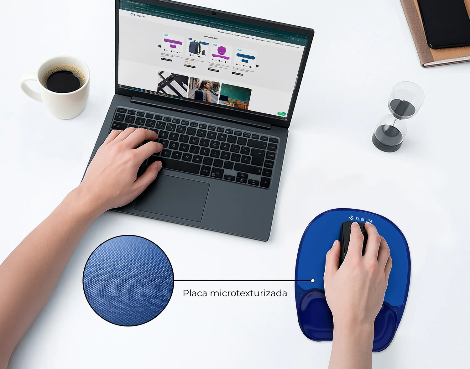 Tapete de Rato Ergonómico Subblim Ergo Crystal Flex com Apoio de Pulso em Gel Azul Escuro - Imagem 4