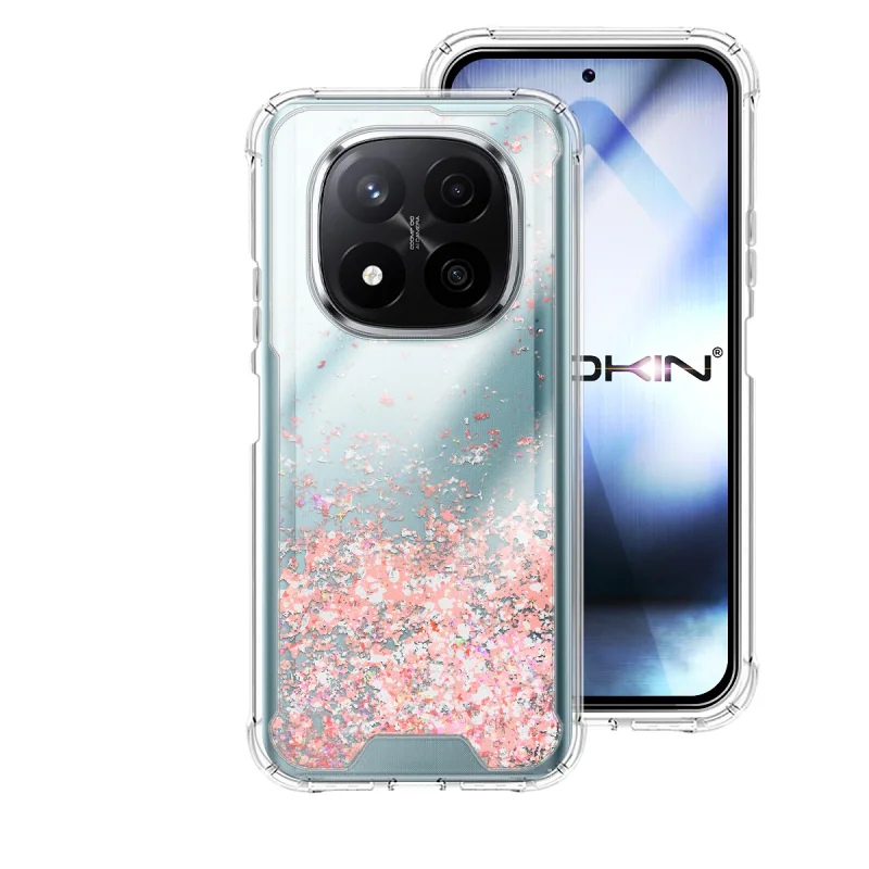 Capa Apokin Gel Transparente com Purpurina para Xiaomi Redmi Note 14 Pro+ 5G Azul Turquesa - Imagem 3