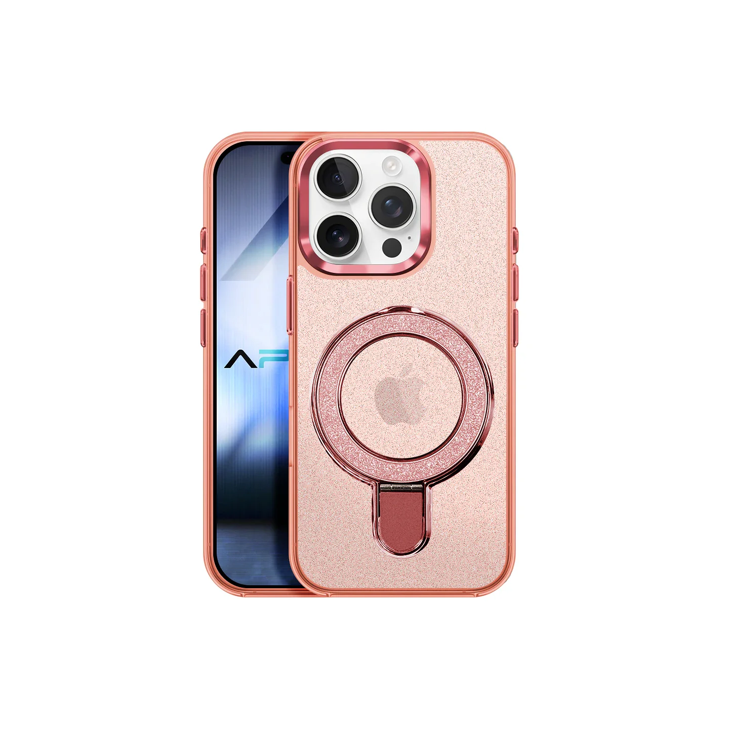 Capa Apokin para iPhone 16 Pro com Purpurina e Anel MagSafe Rosa - Imagem 1