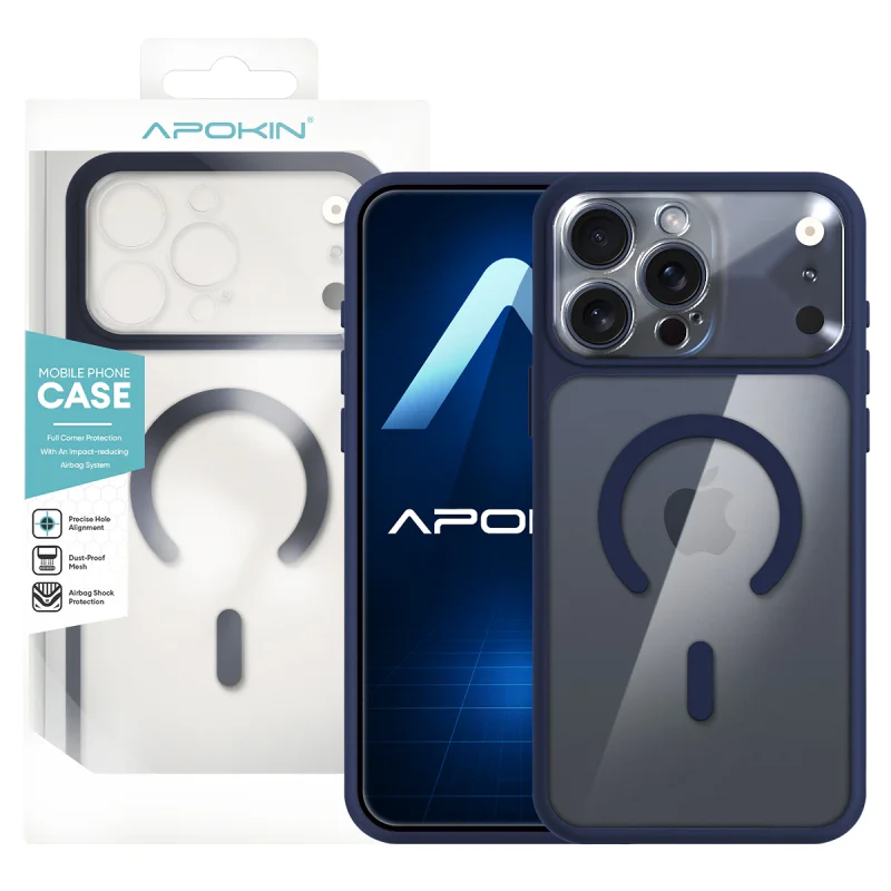 Capa Apokin Transparente com MagSafe e Proteção de Câmara para iPhone 15 Pro Max Azul - Imagem 5