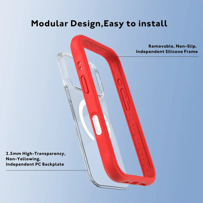 Capa Apokin Youngkit Série Dinâmica II para iPhone 17 Pro Max e 18 Pro Max Transparente com Anel Magnético Vermelho - Imagem 3