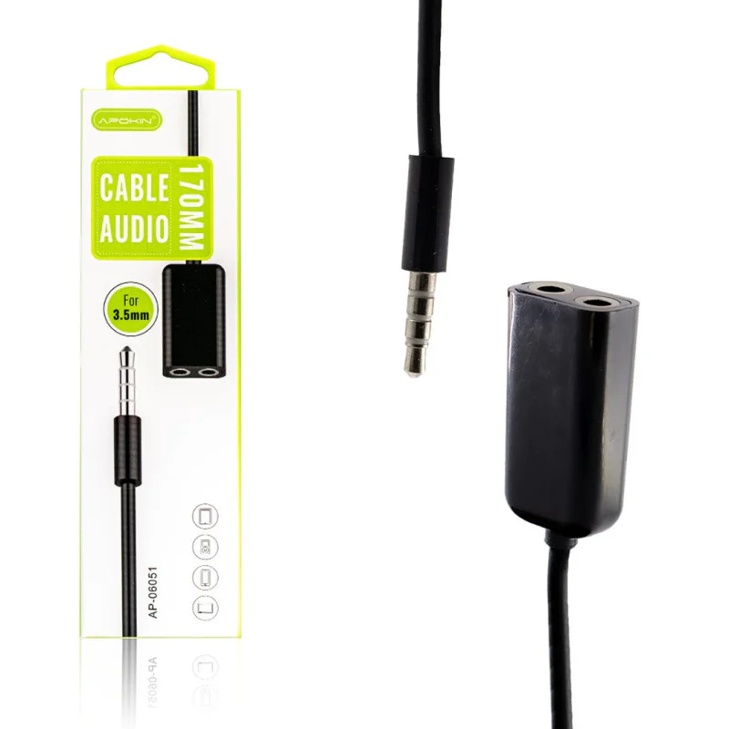 Cabo Adaptador de Áudio Apokin Jack 3,5 mm Macho para 2x Jack 3,5 mm Fêmea Preto