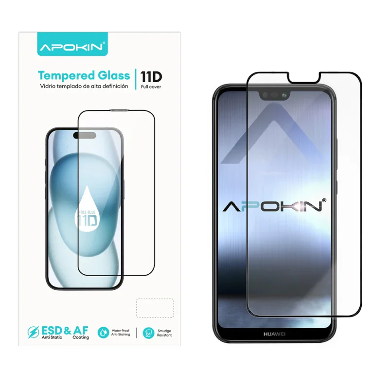 Película de Vidro Temperado Apokin 11D Full Glue para Huawei P20 Lite com Rebordo Preto