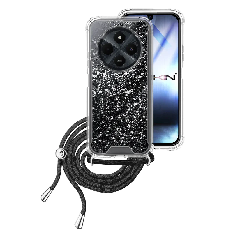 Capa de Gel Apokin Transparente com Cordão para Xiaomi Redmi 14C Azul Turquesa - Imagem 5