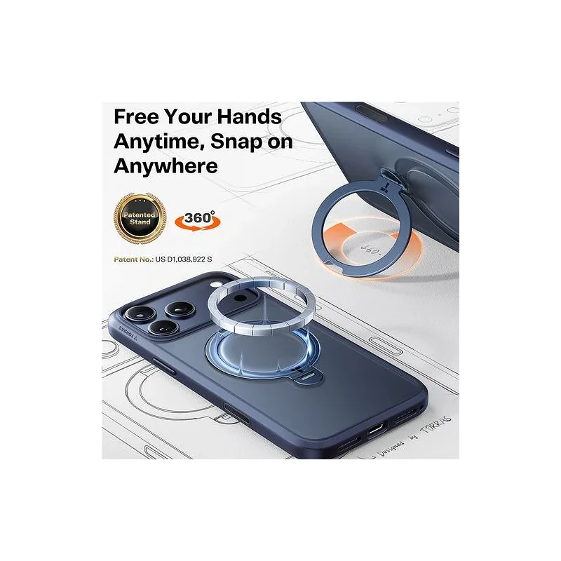 Capa Apokin Torras para iPhone 17 Pro e 18 Pro Ostand Spin Series Azul Marinho - Imagem 2