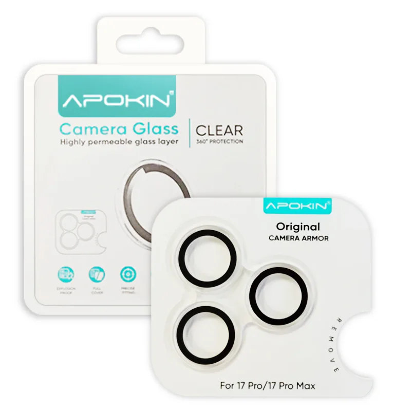 Protetor de Lentes Apokin para iPhone 17 Pro Max e iPhone 17 Pro Transparente