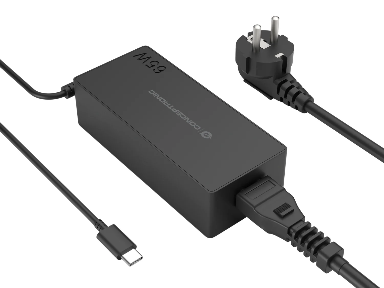 Carregador USB-C Conceptronic OZUL09BE 65W USB Power Delivery 3.0 PPS com Cabo USB-C Integrado Preto - Imagem 1