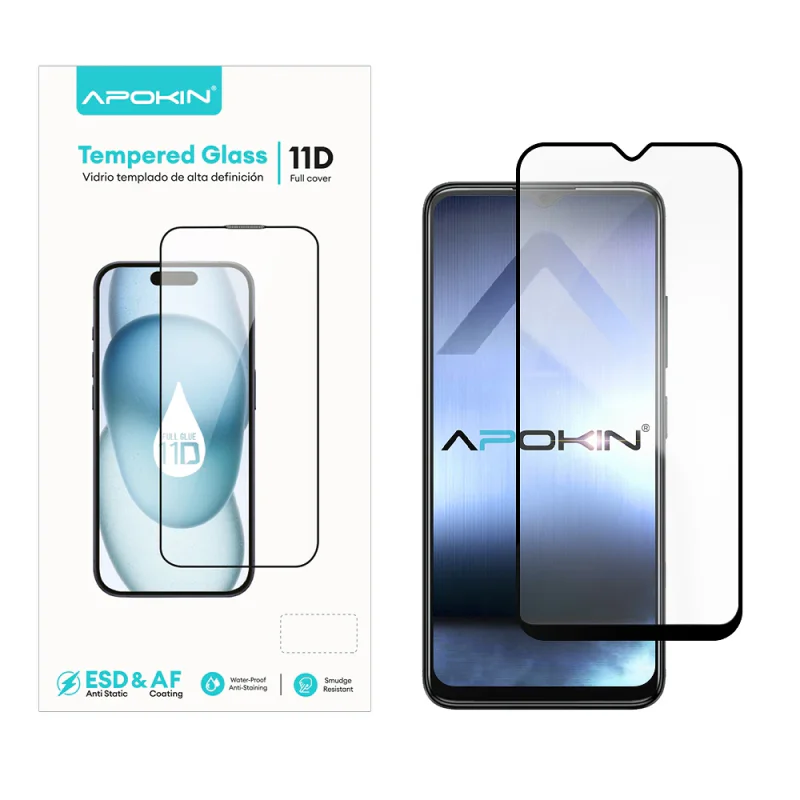 Película de Vidro Apokin para ZTE Blade A34 e A54 11D Full Glue Curvo Preto - Imagem 1
