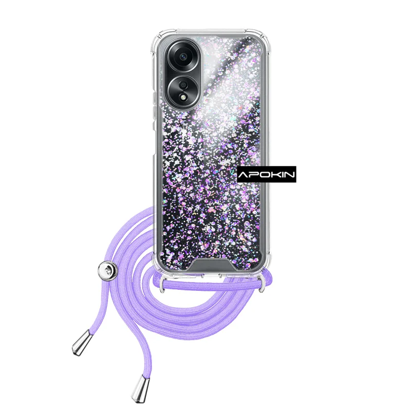 Capa Apokin para Oppo A58 4G em Gel Transparente com Cordão Azul Turquesa - Imagem 2