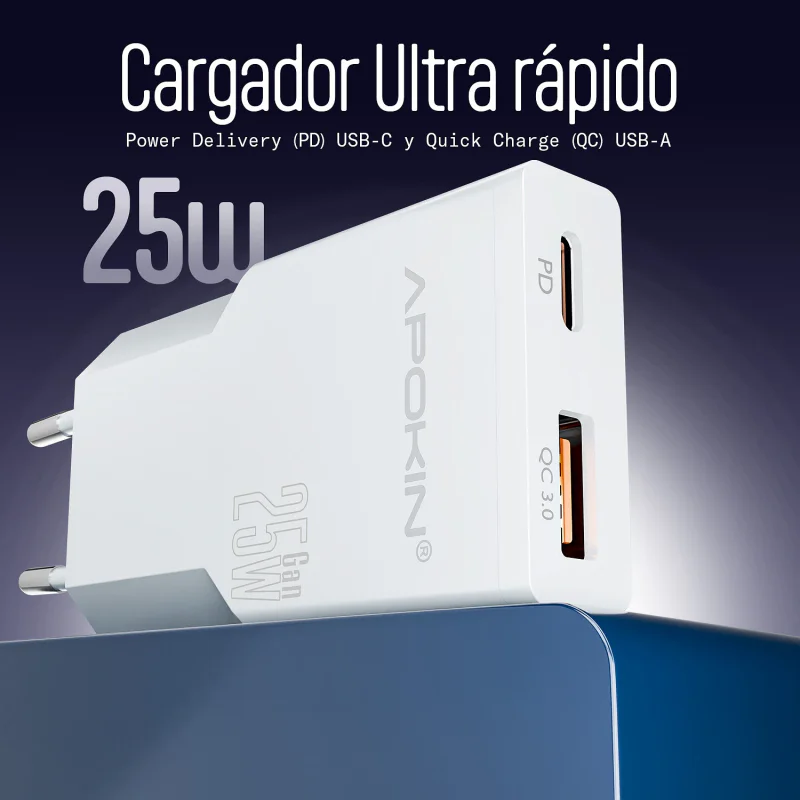 Carregador de Parede Apokin Ultrafino 25 W GaN com Cabo USB-C - Imagem 2
