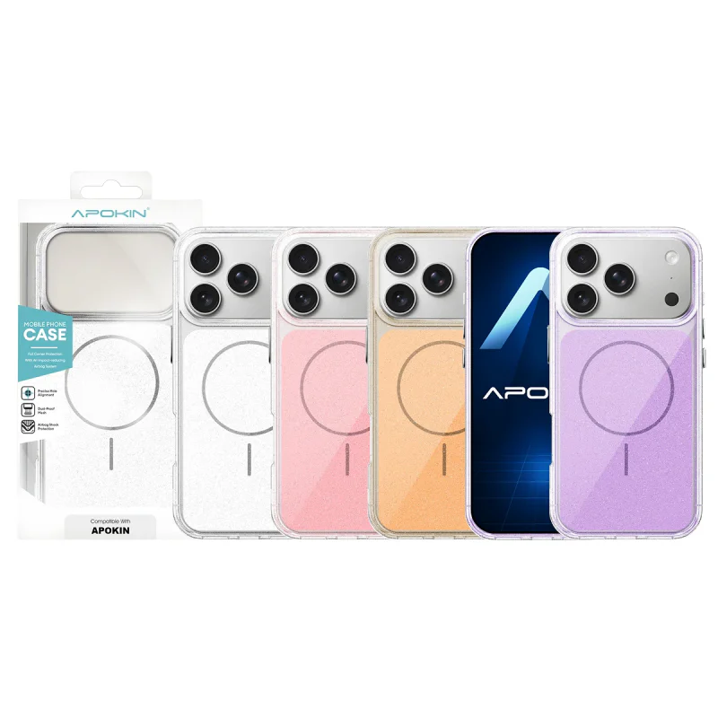 Capa Apokin para iPhone 17 Pro e 18 Pro Acrílica com MagSafe e Purpurina Rosa - Imagem 1