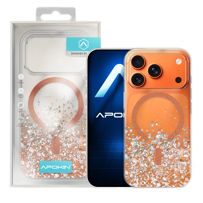 Capa Apokin para iPhone 17 Pro e 18 Pro com Purpurina e MagSafe Laranja - Imagem 2