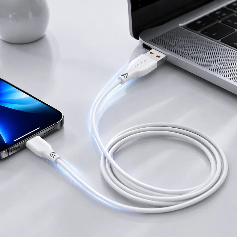 Cabo Apokin USB-A para USB-C 18 W 3 A 1 m Branco - Imagem 2