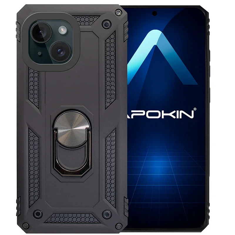 Capa de Alumínio Apokin para iPhone 15 Antichoques com Íman e Anel 360