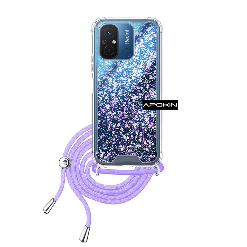 Capa em Gel Apokin para Xiaomi Redmi 12C / 11A Transparente com Cordão Lilás - Imagem 2