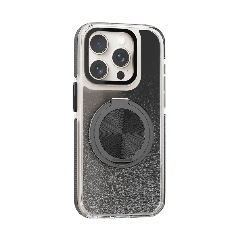 Capa Apokin para iPhone 15 com Purpurina e Suporte 360 Prata - Imagem 2