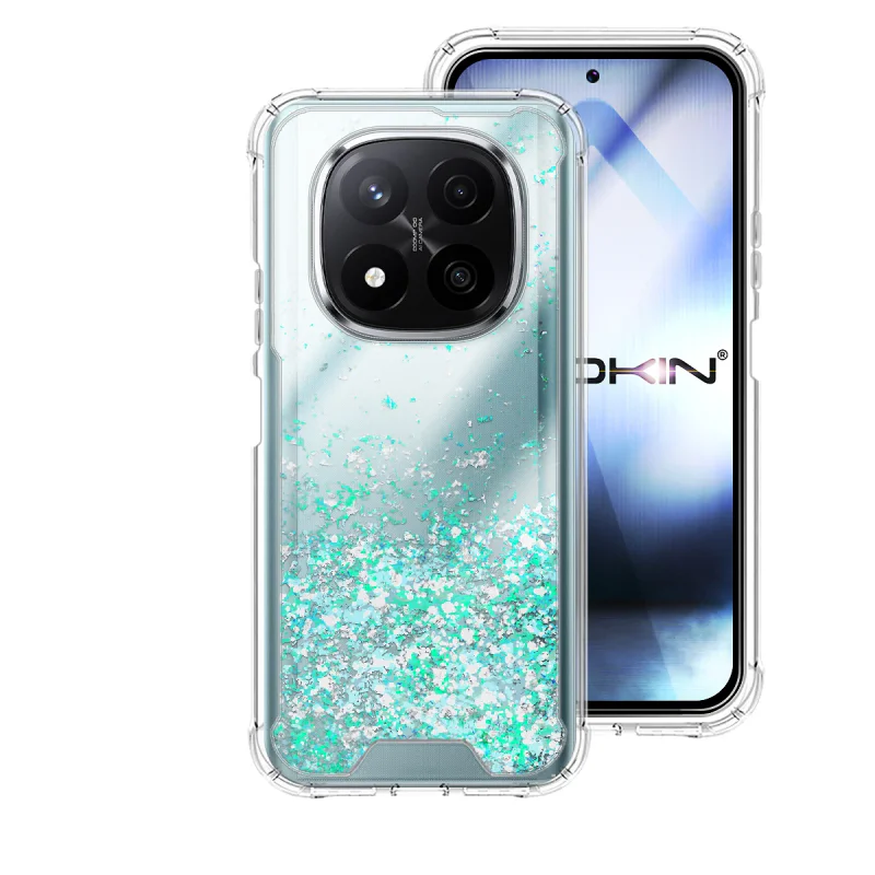 Capa Apokin Gel Transparente com Purpurina para Xiaomi Redmi Note 14 Pro+ 5G Azul Turquesa - Imagem 4