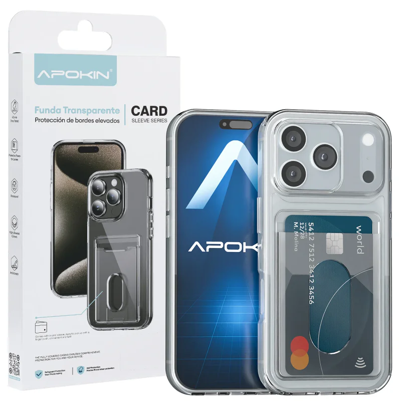 Capa Apokin para iPhone 17 Pro Max Transparente com Porta-Cartões Transparente