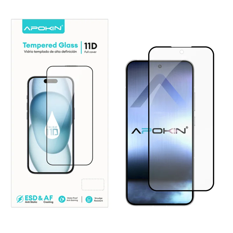 Película de Vidro Apokin para Oppo Reno 14 Pro 11D Full Glue Curvo Preto - Imagem 1
