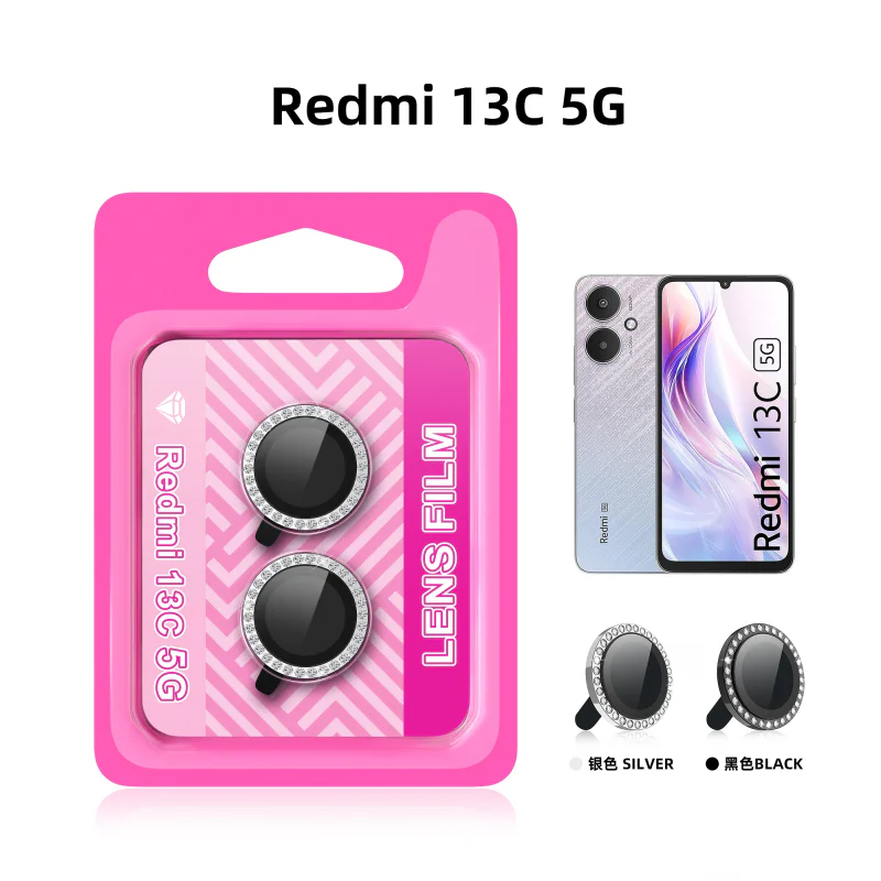 Protetor de Lentes Apokin para Xiaomi Redmi 13C Efeito Diamante Preto