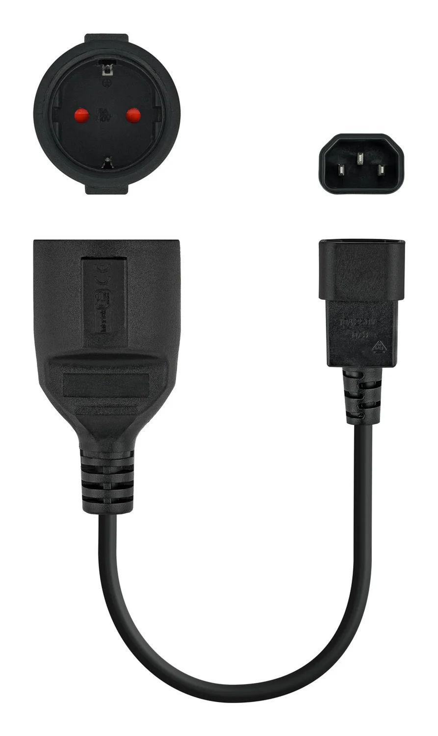 Cabo Adaptador Nanocable C14 Macho para CEE7/4 Fêmea 0,5 m Preto - Imagem 2