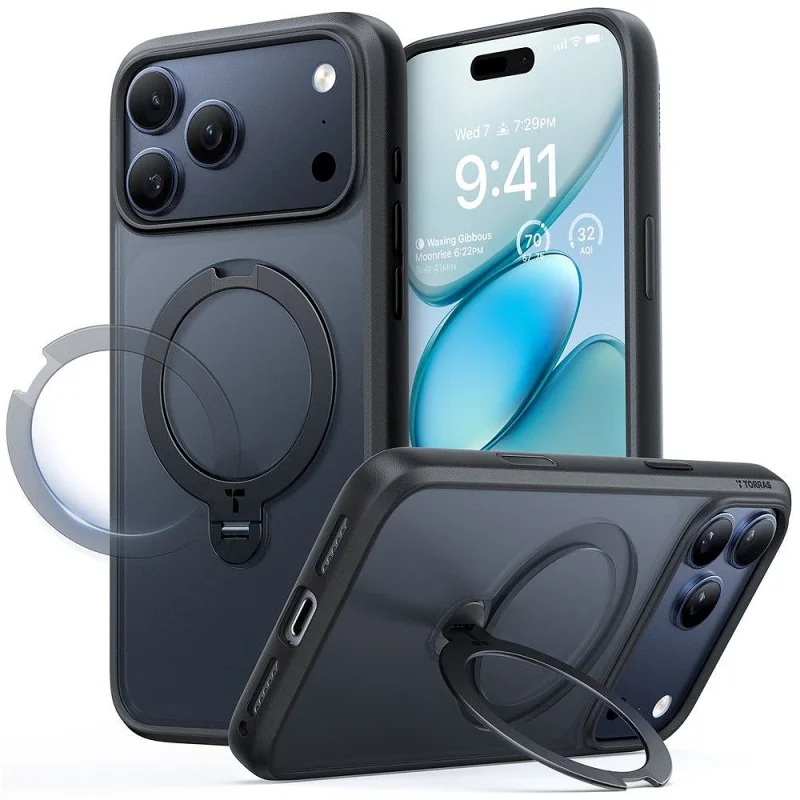 Capa Apokin Torras Ostand Spin Series para iPhone 17 Pro e iPhone 18 Pro com Suporte Preto