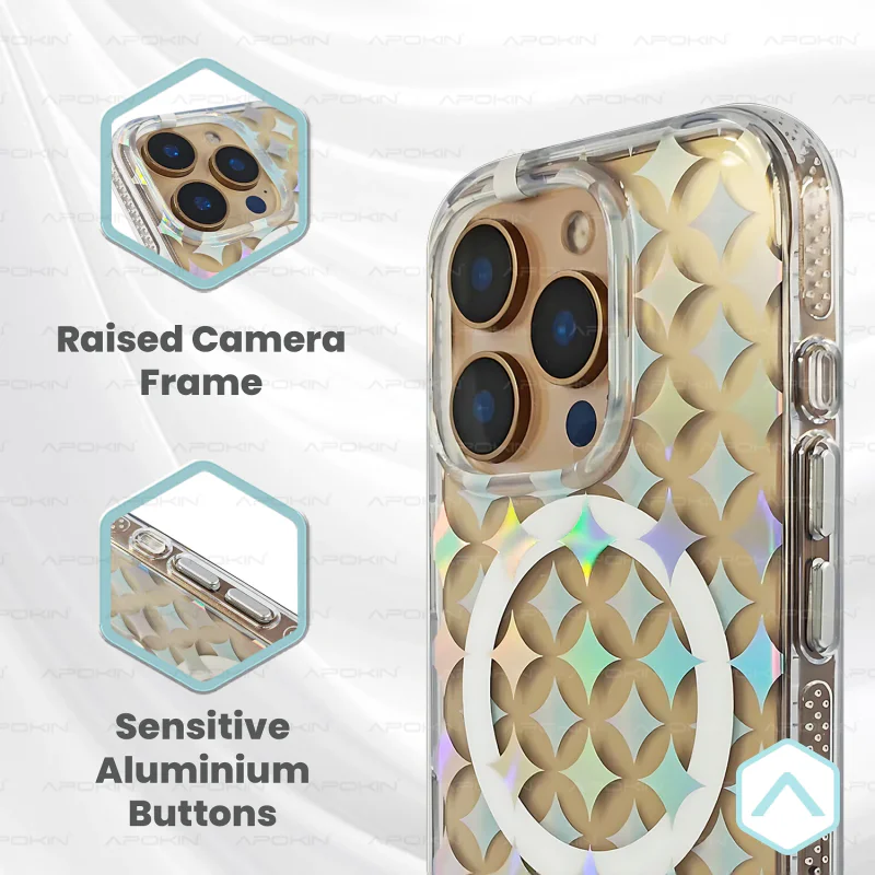 Capa Apokin para iPhone 17 Pro Max e 18 Pro Max Metálica Iridescente com Desenhos e MagSafe 5 - Imagem 4