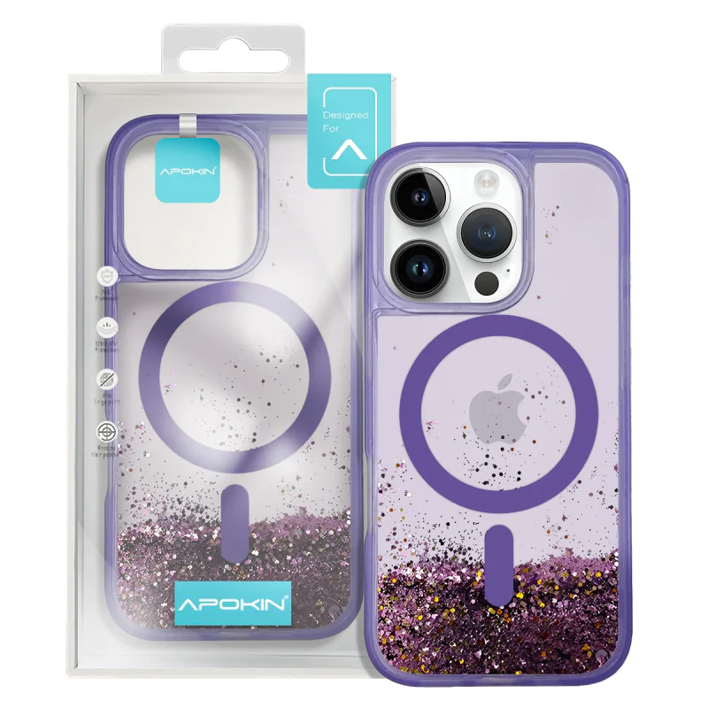Capa Apokin para iPhone 14 Pro com Purpurina e MagSafe Lilás - Imagem 3