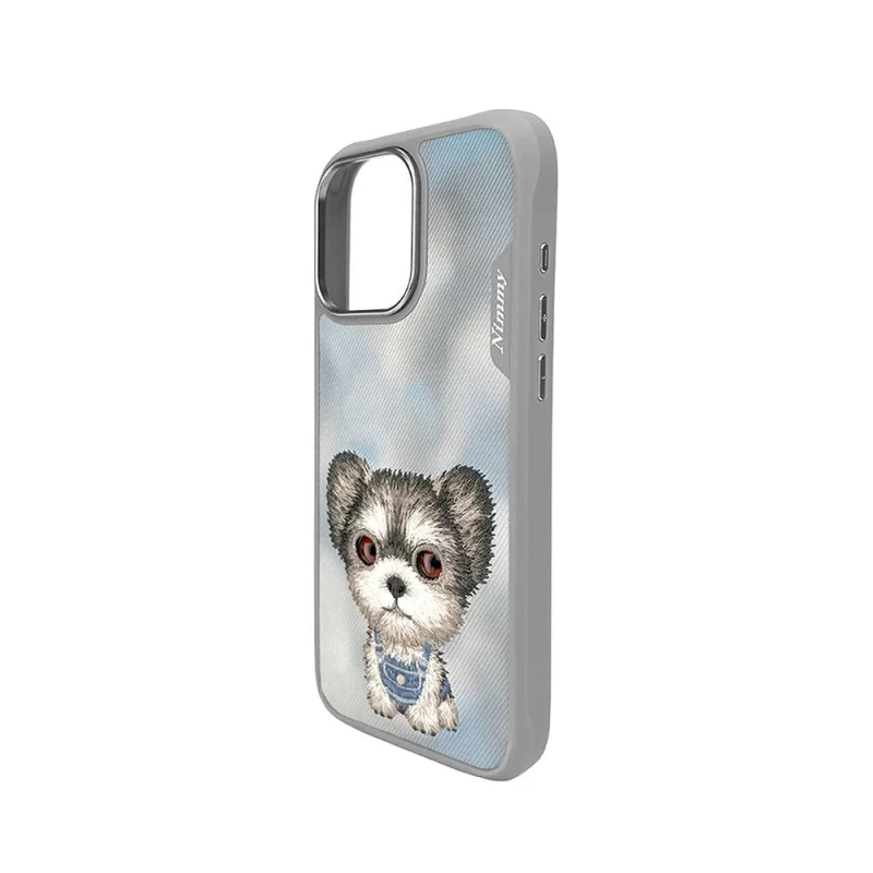Capa Apokin Nimmy Olhos Grandes 2.0 para iPhone 16 Pro Bordada Cão Cinzento - Imagem 3