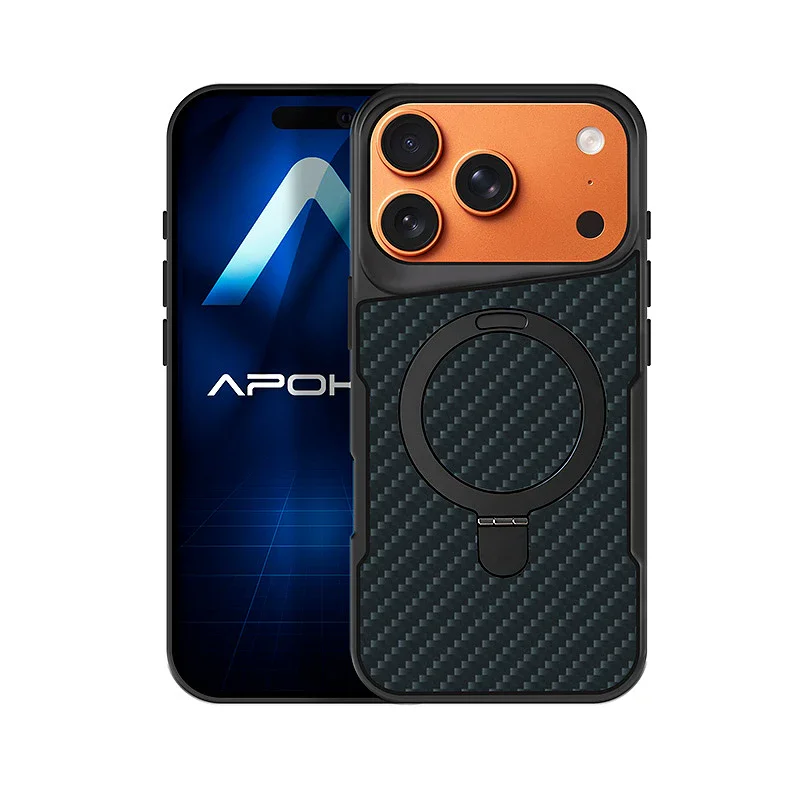 Capa Apokin Efeito Carbono com Anel e Suporte para iPhone 17 Pro Max / 18 Pro Max - Imagem 2