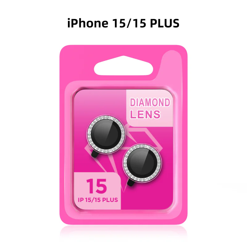 Protetor de Lentes Apokin para iPhone 15 e iPhone 15 Plus com Efeito Diamante Preto