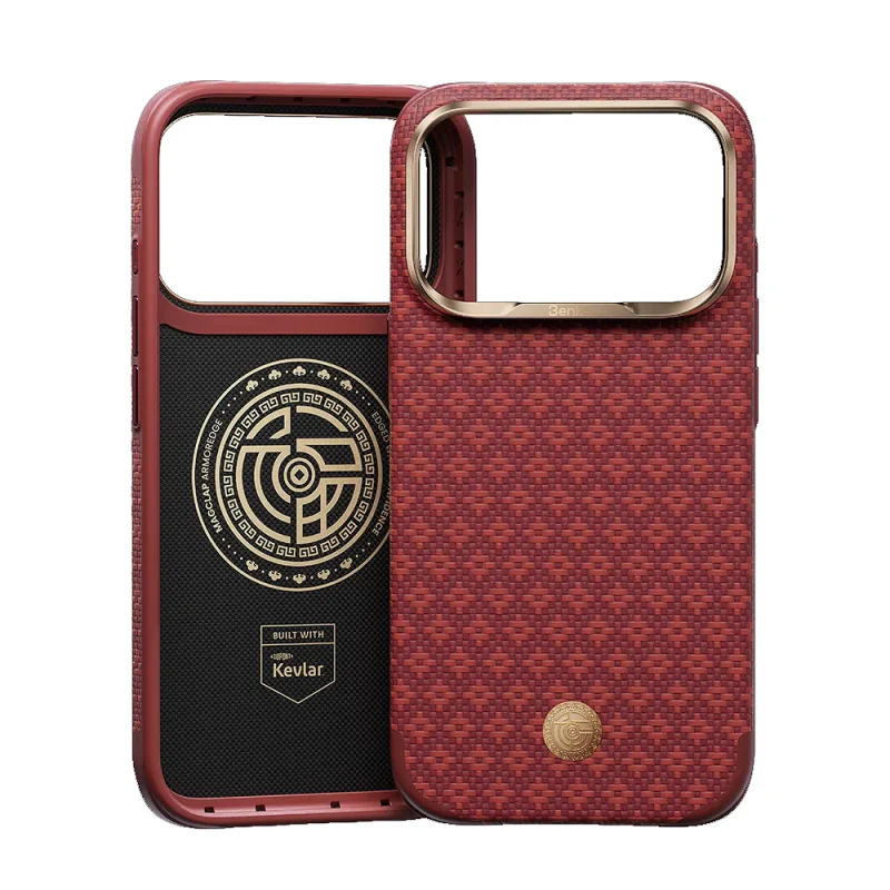 Capa Apokin BENKS ZhenShield X9 Magnética em Kevlar para Apple iPhone 17 Pro Max e 18 Pro Max Granada e dourado - Imagem 2