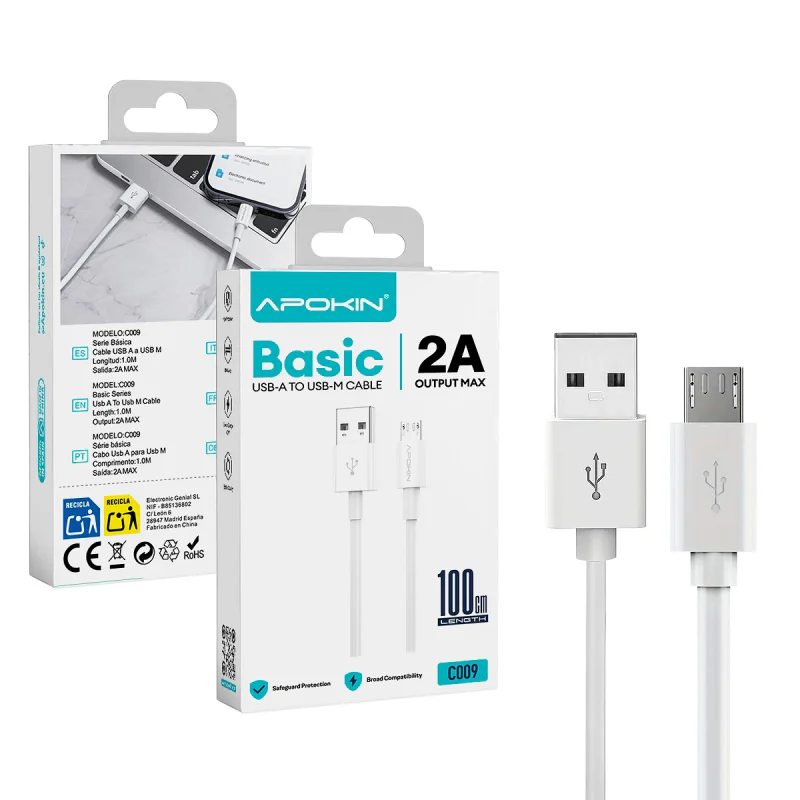 Cabo USB-A para Micro-USB Apokin C009A-M 1 m 2 A