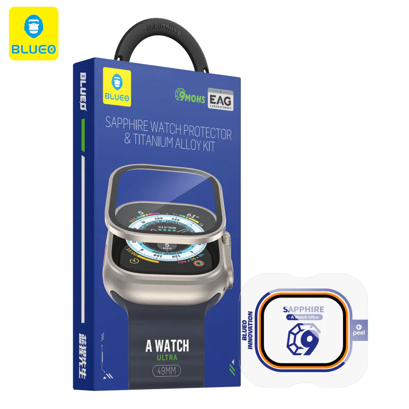 Protetor Apokin para Apple Watch Ultra 1/2/3 49 mm em Vidro e Liga de Titânio Cinza - Imagem 4
