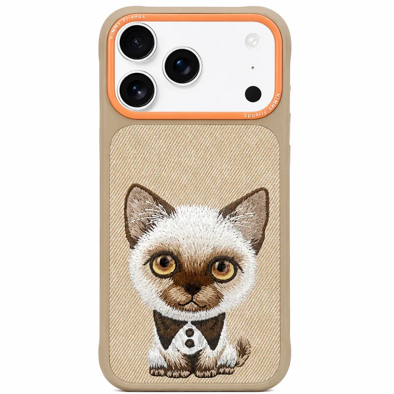 Capa Apokin Nimmy Big Eyes 2.0 Bordada para iPhone 16 Gato Bege