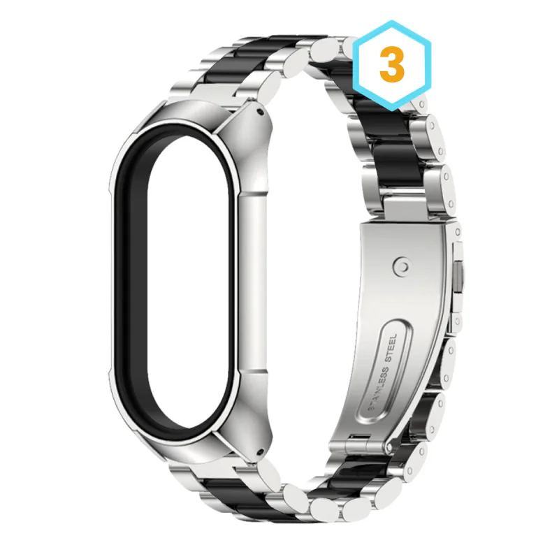 Bracelete Metálica Larga Apokin para Xiaomi Mi Band 5 Preto com prata - Imagem 4