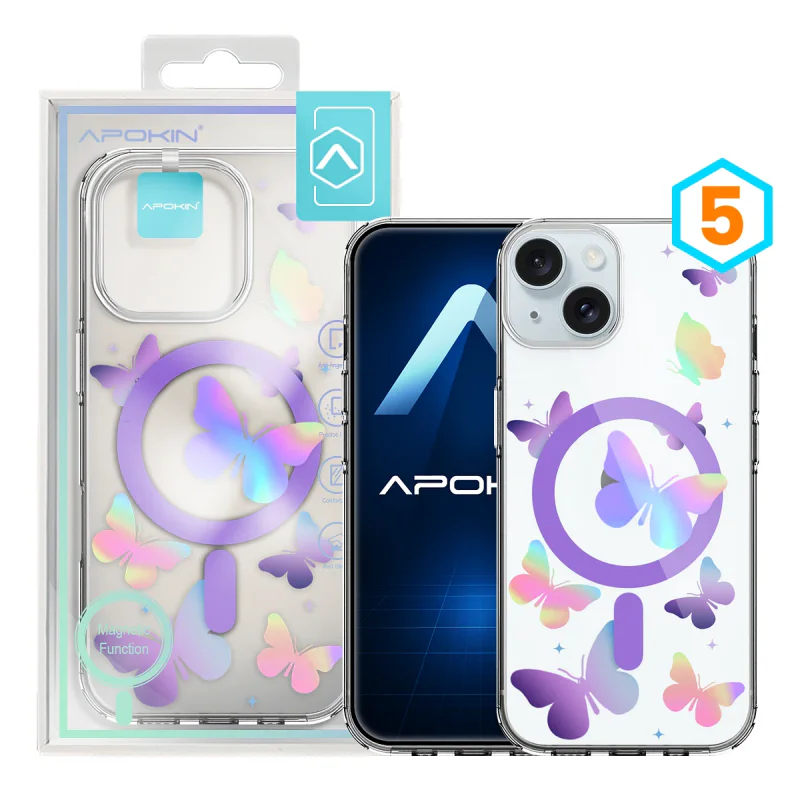 Capa Apokin para iPhone 15 Iridescente Metalizada com Desenhos e MagSafe 2 - Imagem 6
