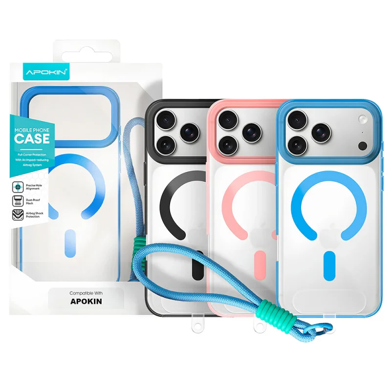 Capa de Silicone Apokin com Alça e MagSafe para iPhone 17 Pro e iPhone 18 Pro Rosa